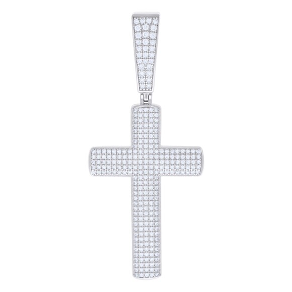 925 Sterling Silver Mens 1.26ct Moissanite Cross Religious Charm Pendant